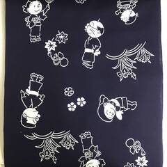 🔷🔶🔷wt1/3 【未仕立て】反物 浴衣生地 サザエさん　草花蝶模様　綿100％ 着尺 型染め リメイク材料 ハンドメイド 和柄 古布 和布 洋裁　②🔷🔶🔷の画像