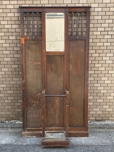 ◎お値下げしました‼️ 古い洋館 ホールスタンド 傘立て 帽子掛け コートハンガー ミラー アトリエ 玄関 収納 衝立 店舗什器 鏡 建具 古家具