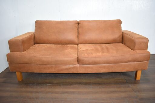 【ジモ取引終了8/20】≪y547≫美品 NOCE/ノーチェ NEW NEST/ニューネスト 3人掛け/3P ソファ ライトブラウン テクニックレザー 50209-03