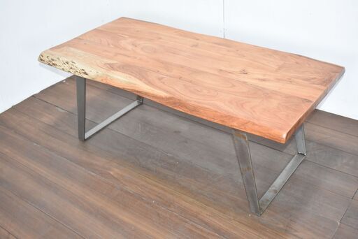 【ヤ取終了7/12】≪y548≫美品 NOCE/ノーチェ コーヒー/センター テーブル アカシア天然木 アイアン脚 ガルバナイズド 50209-04