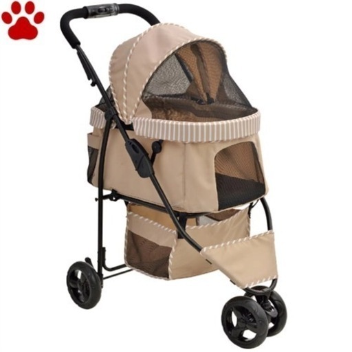 GEX　わんわんカート　スマートハンディ　Safety　ストライプベージュ 超小型犬　小型犬　3輪　振動軽減　安定走行　ワンタッチ　折りたたみ　ペットストローラー　ペットカート　セーフティ　お出かけ　ベージュ　ジェックス