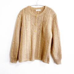 レトロ　刺繍　ベージュ　花　ニット　クラシカル　カーディガン　ゴ...