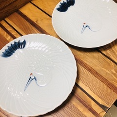 ●ツル柄中皿　25cm　2枚セットの画像