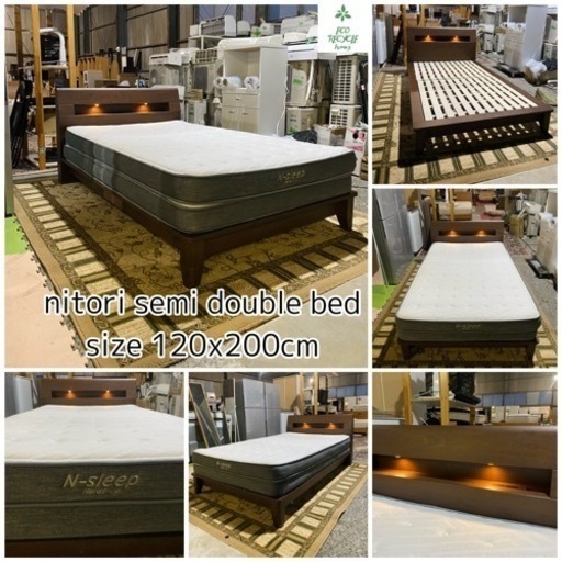 減安♨️ニトリセミダッブルベッドセット✅サイズ:120x200cm‼️コンセントとライト付き🥇姫路市配達設置無料🚛🚛