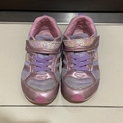 ムーンスター　19cm 女の子　パープル　ピンク　スニーカー　運動靴の画像