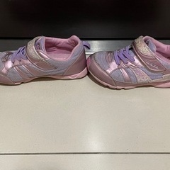 ムーンスター　19cm 女の子　パープル　ピンク　スニーカー　運動靴の画像