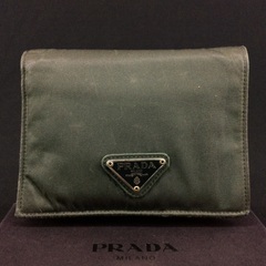 PRADA プラダ モスグリーンナイロン×ブラックレザーコンビ ...