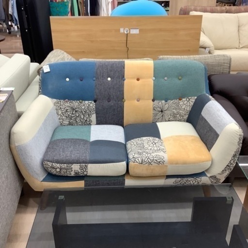 パッチワーク布製ソファー　2人掛け