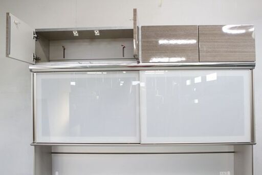 AYANO/綾野製作所 高級キッチンボード 幅160 上段DSC 下段全SC 上置き モイス ハイグロス キャビネット 中古家具 店頭