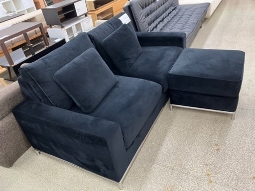 2人掛けソファー  黒 オットマン付き     TJ574