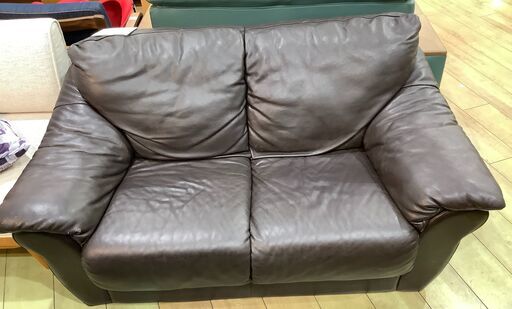 【トレファク花小金井店】IDC/２人掛けソファー/キズ有・脚欠品/レザーブラウン/リビング/ダイニング/中古家具/武蔵野市/小平市/小金井市/国分寺市/杉並区/買取/販売