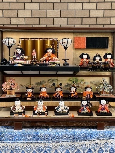 古い雛人形 15人揃 木目込み人形 ひな人形 親王雛三人官女三月飾り ガラスケース付 真多呂人形 日本人形