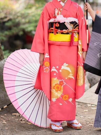 七五三　ピンク　うさぎ 7歳七五三用着物フルセット ピンク うさぎ