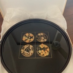 【値下げ500円→無料！】【新品・箱付き】会津塗丸盆 彩花 溜の画像