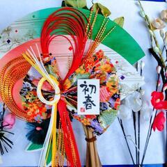 ハンドメイド　素材　縁起物　水引　扇子正月飾りの画像
