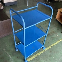 ● キッチンワゴン、スチール製、3段、キャスター付き、ブルー