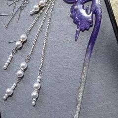 搖れるパールビーズ蝶のかんざし