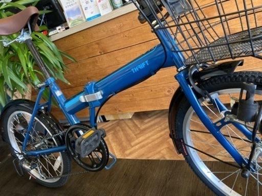 【部品ほぼ新品に交換済み！】6段変速　カゴ付き20インチ折りたたみ自転車　ブルー