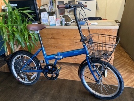 【部品ほぼ新品に交換済み！】6段変速　カゴ付き20インチ折りたたみ自転車　ブルー