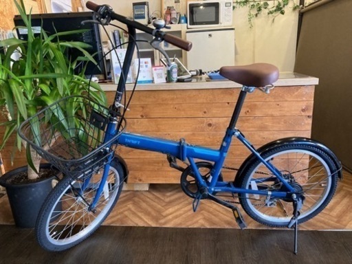 【部品ほぼ新品に交換済み！】6段変速　カゴ付き20インチ折りたたみ自転車　ブルー