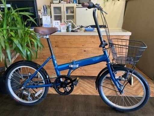 【部品ほぼ新品に交換済み！】6段変速　カゴ付き20インチ折りたたみ自転車　ブルー
