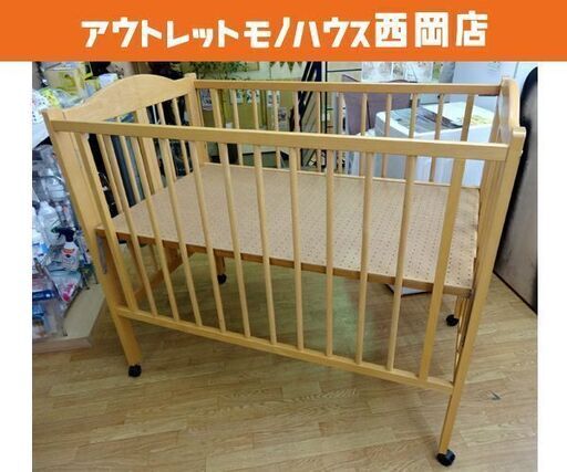 スリーピー ベビーベッド ワンタッチベッド 125×77×109cm 木製 ナチュラル 折りたたみ収納可能 キャスター付き　西岡店