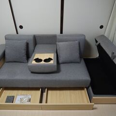 二人掛け 収納付き 引き出し ソファベッドの画像