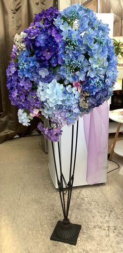 フラワースタンド 造花 アジサイ ブルー系 高さ146センチ【ユーズドユーズ名古屋天白店】J2413
