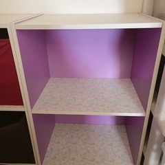 カラーボックス　3段✖️2個セット　ボックス付き　紫　赤　カラフル　収納ボックスの画像