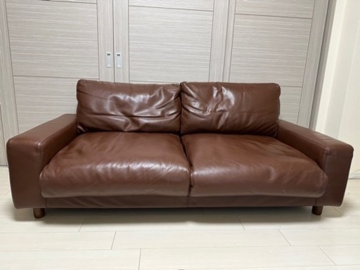 【無印良品:3/12まで】革張りフェザークッションソファ　2.5シーター