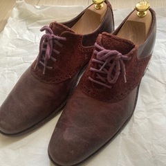 【シューツリー付き】Cole Haan 革靴 赤 素材切替