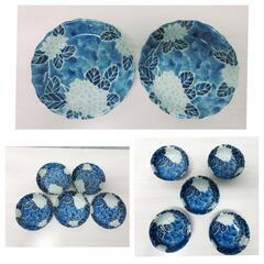 ☆T2426☆ 美濃焼 西洞窯 紫陽花 和皿セット 未使用品の画像