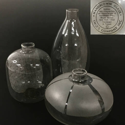 BF2/93　宙吹きガラス フラワーベース ３点セット TWO’S COMPANY HANDBLOWN GLASS 花瓶 一輪挿し 花器 インテリア 雑貨 ガラス工芸