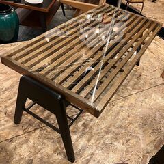 関家具 天然木 ガラス天板 ライドコーヒーテーブル ネルソンベンチ