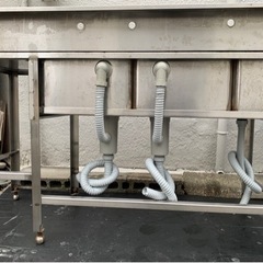 業務用 ソイルド 三槽シンク 1450×600×810 洗い場 流し台 厨房キッチン 台付き 厨房機器 厨房機材 作業台付き 三層 収納 大阪発 食洗機