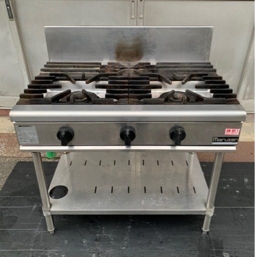 マルゼン 業務用 3口 ガス コンロ T-44 都市ガス 900×600×800 ガステーブル バックガード付き ガス器具 厨房機材 厨房機器 大阪発 引取可