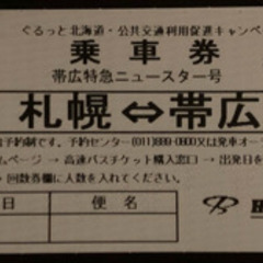 帯広特急ニュースター号 往復券 3月31日まで