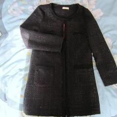 セール　ファンシーツイード ノーカラージャケット：ブラック ラメ M/9号の画像