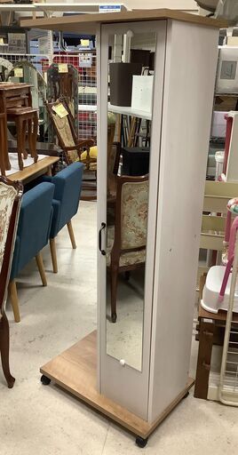 ハンガーラック 扉収納 ミラー付 キャスターあり NA×WH【ユーズドユーズ名古屋天白店】J2418