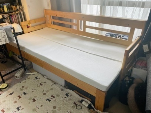 伸長式ソファベッド ２wayで使える天然木すのこベッド シングル