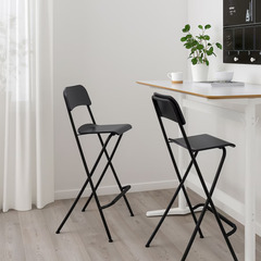 IKEA FRANKLIN フランクリン バースツール 背もたれ付き 折りたたみ式, ブラック/ブラック, 74 cmの画像