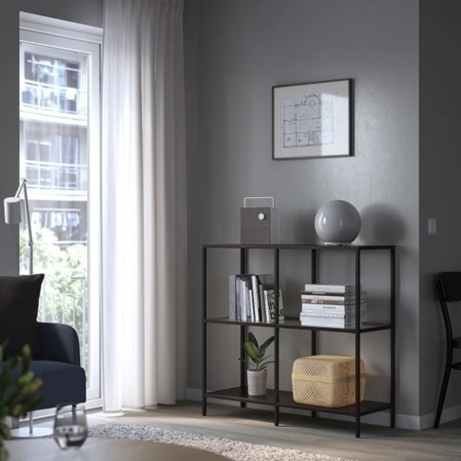 IKEA 棚 VITTSJÖ ヴィットショー シェルフユニット, ブラックブラウン/ガラス, 100x93 cm