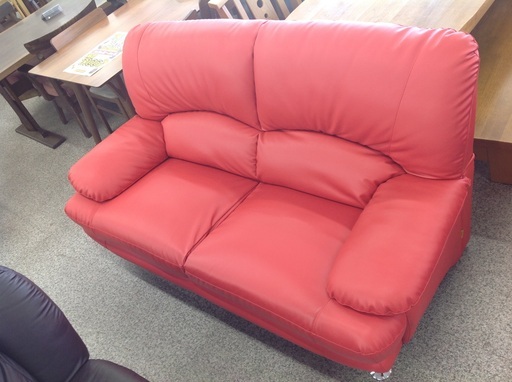 レッド　合皮 ２人掛けソファー【9650084】