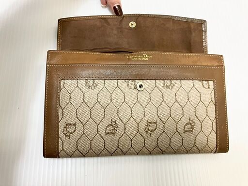 ディオール Christian Dior ハニカム 長財布 がま口 ベージュ