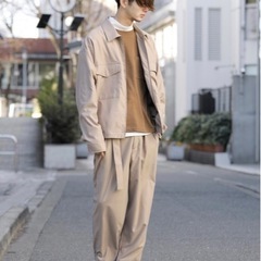 【新品】タックワイド テーパードパンツ　ベルト付き　Lサイズ