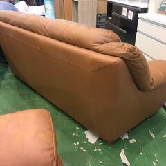 【愛品館八千代店】レザーワールド　総本革3人掛ソファの画像