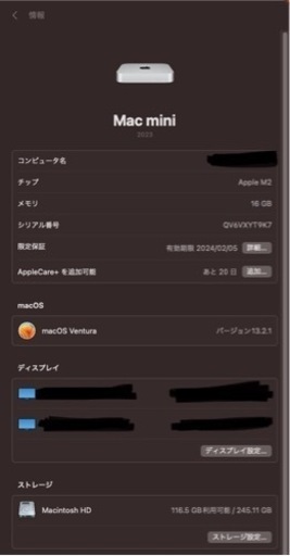 【限定値下】Mac mini M2 16GB 256GB