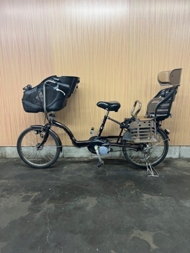 格安‼️  20インチ 子供乗せ 電動自転車 Panasonic ギュットミニ  茶色 リアチャイルドシート前後無料❗️ 3人乗り 自宅引き取り割引き⭕️