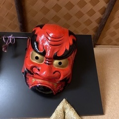 古和紙の鬼のお面1対の画像