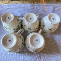 WEDGWOOD ウェッジウッド 5客セット WILD STRAWBERRY ワイルドストロベリー カップ＆ソーサー●BA01N065の画像